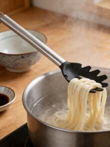 1pc Pasta Tongs, Non-Stick Pot Cooking Spoon, Fork, Food Clip, Barbecue Clip, Comb Clip Set - Black - View 3