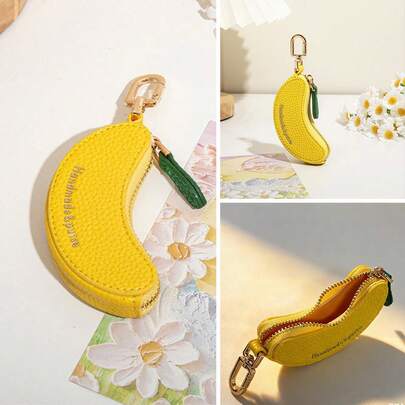 Mini Coin Purse With Banana Pendant Yellow Color Compatible With Airtag Gift For Girls Or Women Valentine's Day Gift Bag Charm Keychain Accessory For Women Wallet Mini Wallet Purse Wallet Small Wallet Coin Wallet