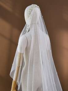 3m Luxury Wedding Veil With Pearls Long Bridal Veils With Comb Delicate Beaded Cathedral Length Veil - Multicolor - View 11