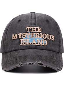 1pc The Mysterious Island 3D Embroidery Baseball Cap, Unisex Couple Style, Distressed Washed Soft Crown Curved Brim Hat - Multicolor - View 6
