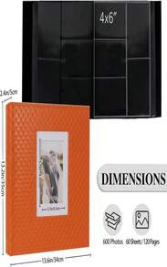 RECUTMS Large Capacity Photo Album 4x6, 600 Photos PU Leather Picture Album With Black Pages, Horizontal &Amp; Vertical Pockets, Clear Sleeves Memory Book For Family, Travel, Wedding &Amp; Gift (Orange) - ColorG - View 5