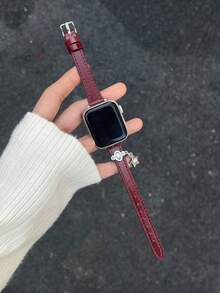 1 Pc Star Thin Leather Compatible With Apple Watch Band For Women 38mm 40mm 41mm 42mm 44mm 45mm 46mm 49mm , Strap Compatible With Apple Watch Link Series Ultra S11/10 9/8/7/6/5/4/3/2/1 SE - Red - View 2