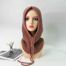 1pc Solid Color Street Knit Fabric Balaclava Hat, Winter Windproof Neck Warmer Beanie Set For Women, Cute & Warm - Multicolor - View 11