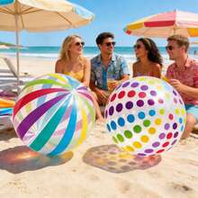 Polka Dot & Striped Inflatable Beach Ball, Made Of Durable PVC, Water Play Ball | Colorful Striped Ball | Outdoor Swimming Pool Ball, Suitable For Swimming Pool And Beach Party Decoration, Essential For Outdoor Water Activities, Summer Essentials - Multicolor - View 2