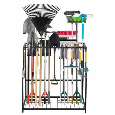 Heavy Duty Garden Tool Organizer Rack, Steel Yard Storage With 35 Slots For Shovels, Rakes, Brooms, Yard Tools Tower Rack