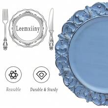 13\ Antique Blue Charger Plates, Set Of 6 Plastic Textured Chargers For Dinner Plates With Embossed Rim, Table Décor, Party, Wedding, Holiday - FD04BL - View 5