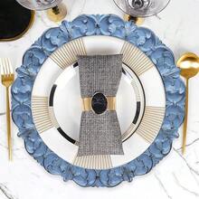 13\ Antique Blue Charger Plates, Set Of 6 Plastic Textured Chargers For Dinner Plates With Embossed Rim, Table Décor, Party, Wedding, Holiday - FD04BL - View 6