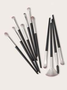 12支塑料柄眼部化妆刷套装，包括眼影刷、眉刷、晕染刷、眉梳、遮瑕刷，新手推荐。 - 彩色 - 查看 3