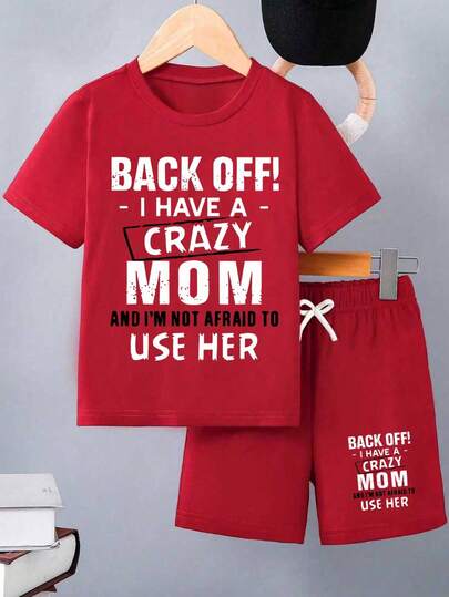 Tween Boy Cartoon Letter Print Short Sleeve T-Shirt And Shorts