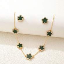 3pcs Set Rhinestone Clover & Flower Jewelry Set, Black Gold Color Accessories, Lightweight Luxury Style Jewelry, Versatile For Commuting, Brightening Skin Tone, Affordable High-End Jewelry, Date Outfit, Office Chic, Photo-Shoot Accessories - WZ2JT - View 25