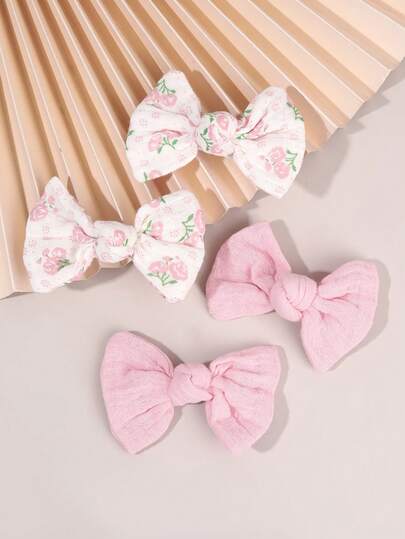 4pcs Flower Print Fabric Hair Bows For Baby Girl Pastel Colored Flower Print Hair Clips Soft Fabric Alligator Clips Casual Wedding Hair Berrettes Sweet Baby Girls Gift Hairpins Baby Hair Accessories.