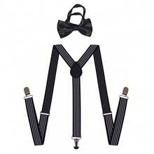 1 Set Men's Striped Suspenders, Bow Tie, Solid Clip-On Suspenders, Casual Overalls Suspenders, Couples Style - Multicolor - View 1
