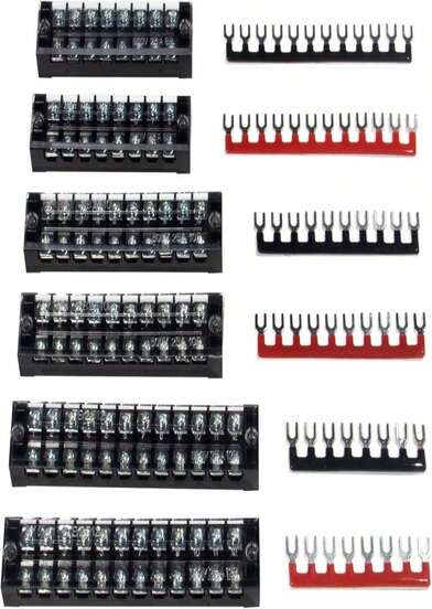 MILAPEAK Terminal Block And Strip - 6 Sets 8\/10\/12 Positions 600V 25A Dual Row Wire Screw Terminal Strip Block With Cover + 400V 25A Pre-Insulated Terminals Barrier Strips Jumpers (Black &Amp; Red)