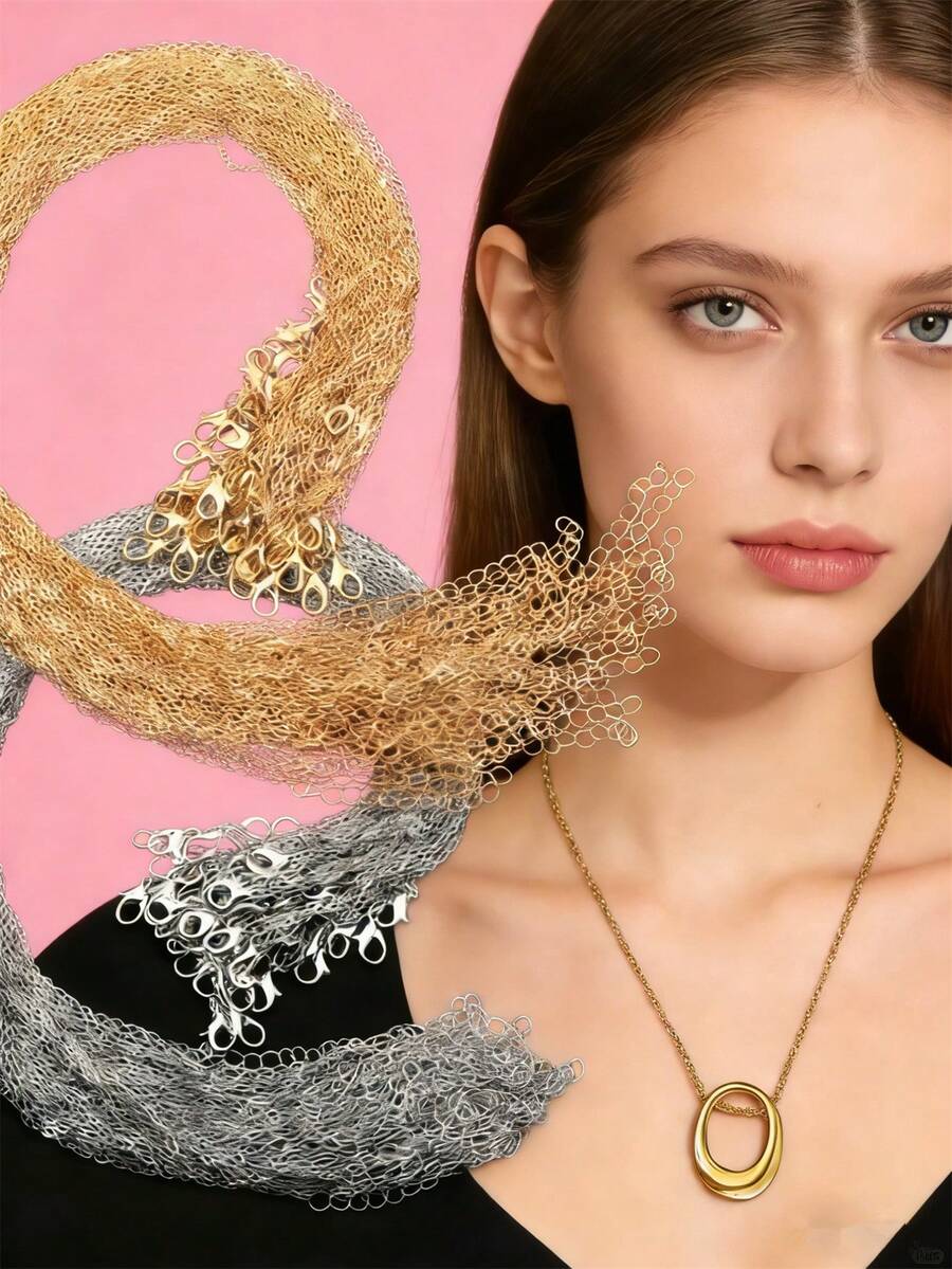 1/100pcs/Pack Multi-Color Stainless Steel K-Plated Basic Chain Necklace, DIY Jewelry Making Chain Necklace Can Be Worn Separately - Multicolor - View 1