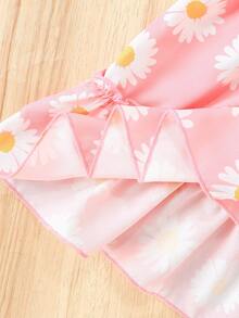 Baby Girls' Casual Square Neck Puff Sleeve Mini Dress, Spring/Summer Gift & Party - Pink - View 4