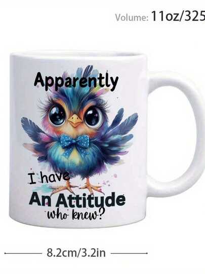 1pc Funny Coffee Mug With Attitude - "Apparently I Have An Attitude Who Knew?" Cup, Microwave & Dishwasher Ceramic Cup With Colorful Bird Design (Blue Eyes, Purple Beak) - Coffee/Tea Lovers, Birthday, Office, Or Home Use - White Exterior Decorations, Coffee Bar Accessories, Birthday Drinkware, Tea Drinking, Quirky Quote, Reusable Cup, Office WorkersCeramic Mug With Spanish Text, Reusable Gift Suitable For Men And Women, Perfect For Office, Home, Camping, Graduation Ceremony