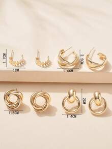 4对简约金属多元素耳钉套装 - 金色 - 查看 4