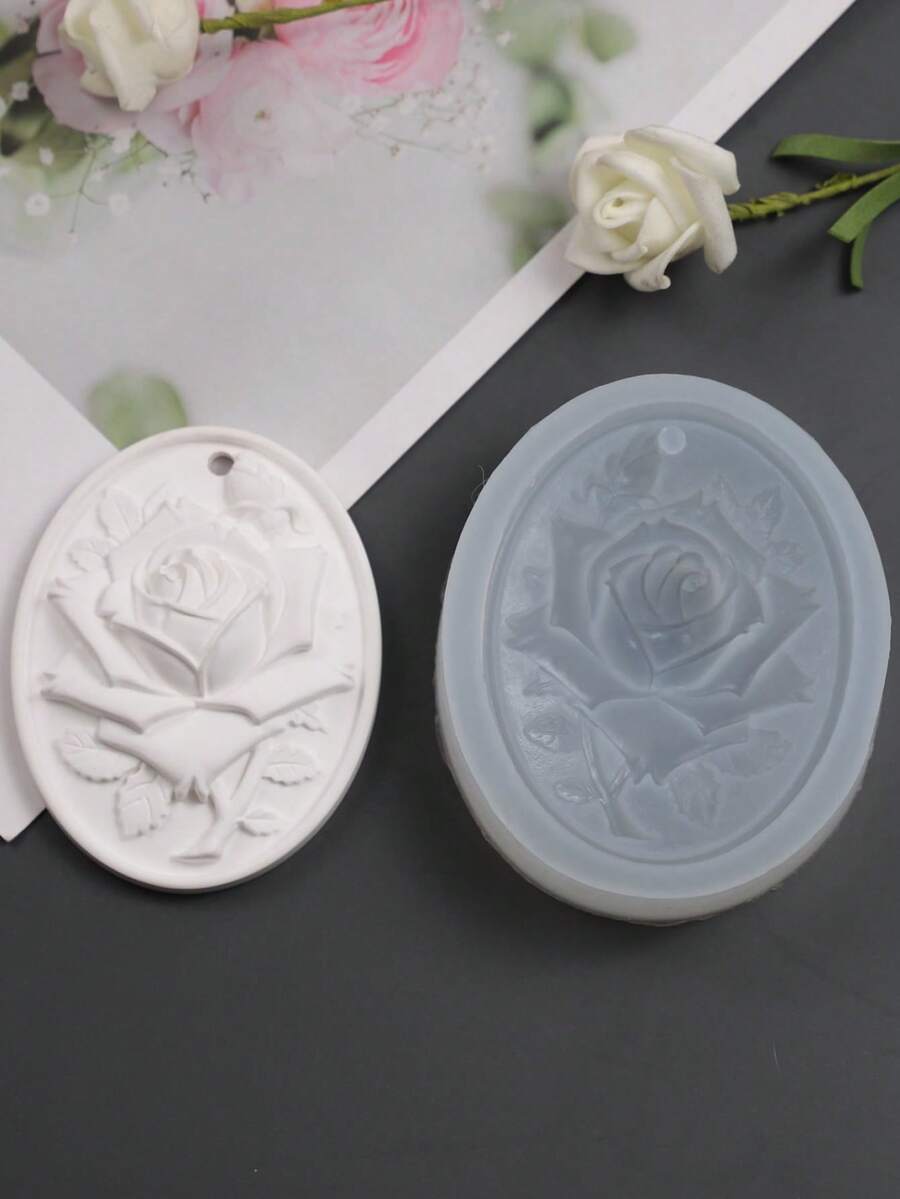 Rose Flower Hanging Plate DIY Wardrobe Fragrance Slice, Car Pendant, Diffuser Stone, Candle Handmade Silicone Mold - White - View 1