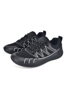 1 Pair Men's Thin Sole Casual Barefoot Sneakers, Soft Bottom, Soft Surface, Breathable, Lightweight, Barefoot Shoes - Black - View 1