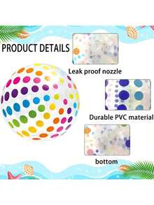 Polka Dot & Striped Inflatable Beach Ball, Made Of Durable PVC, Water Play Ball | Colorful Striped Ball | Outdoor Swimming Pool Ball, Suitable For Swimming Pool And Beach Party Decoration, Essential For Outdoor Water Activities, Summer Essentials - Multicolor - View 3