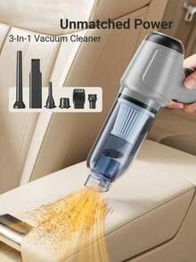 3-In-1 Car Vacuum Cleaner, High Suction Portable Cordless Vacuum Cleaner For Dry & Wet Use, 2400mAh - Grey - View 7