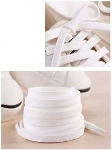 1 Pair Black & White Flat Braided Non-Slip Polyester Casual Sports Classic Sneakers With Shoelaces - White - View 4