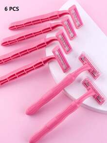 6 piezas/paquete Cuchillas de afeitar de doble capa color rosa, afeitadora para mujeres con ingredientes lubricantes de aloe vera, adecuada para peluquerías, salones de belleza y producto y accesorio esencial de cuidado del cabello para viajes, regalo del Día de San Valentín - Rosa Fucsia - Ver 7