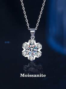 BLOVEMEE 1pc Fashionable & Elegant 925 Silver 0.5-1 Carat Moissanite Snowflake Necklace, Suitable For Women's Daily Wear, Valentine's Day, Mother's Day, Wedding Anniversary, Party Jewelry Gift - XL0168M - View 6