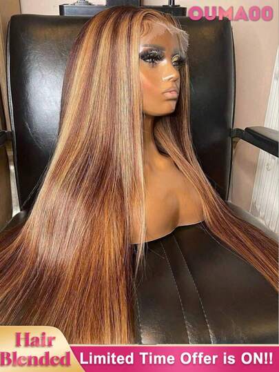 34英寸 13x6 13x4 5x5 高清蕾丝前假发，真人发混纺，直发 - 200%高密度预拔毛无胶假发，女士款，自然色透明高清蕾丝，无需胶水，即戴即用，外观自然，安装简便