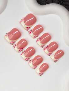 Bộ 10 móng giả vuông thủ công, phong cách Y2K cá tính, màu nude và vàng với đầu móng kiểu Pháp, họa tiết hoa văn chạm khắc, phù hợp cho tiệc tùng, đám cưới, sử dụng hàng ngày, kèm bộ dụng cụ, món quà tuyệt vời dành cho phụ nữ và các cô gái. - Nhiều màu - Xem 3