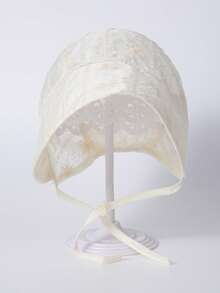 TUTUYA Sombrero de princesa para bebé, gorra de bebé de material suave y transpirable, sombrero de sol con ala ancha bordado en 3D, sombrero pequeño y ligero - Beis - Ver 4