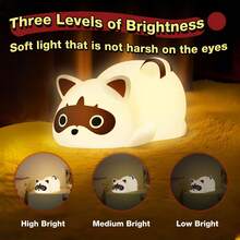 QUIGO 1 PCS Night Light Kids Raccoon Tapping Light Cute Led Lamp Bedside Lamp Baby Nursery Bedroom Sleep Light Child Boys Girls Holiday Gift Dimmable Touch Control Rechargable Timing Living Room Table Desk Lamp Cool Stuff Fun Kawaii  Decoration Aesthetic Novelty Accessories Eye Protection - Raccoon Night Light - 查看 9