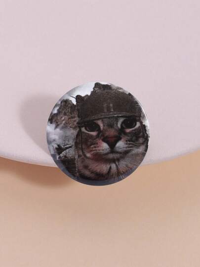1pc Internet Meme Culture Badge, WWII Soldier Cat Design Black & White Hardcore Theme Badge, Suitable For Meme Groups And Lovers, Fun Outfit And Attitude Expression Scenarios