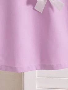 Girls' Casual Solid Color Bow Decor Stand Collar A-Line Knee-Length Dress With Back Keyhole Design, Spring/Summer - Purple - View 9