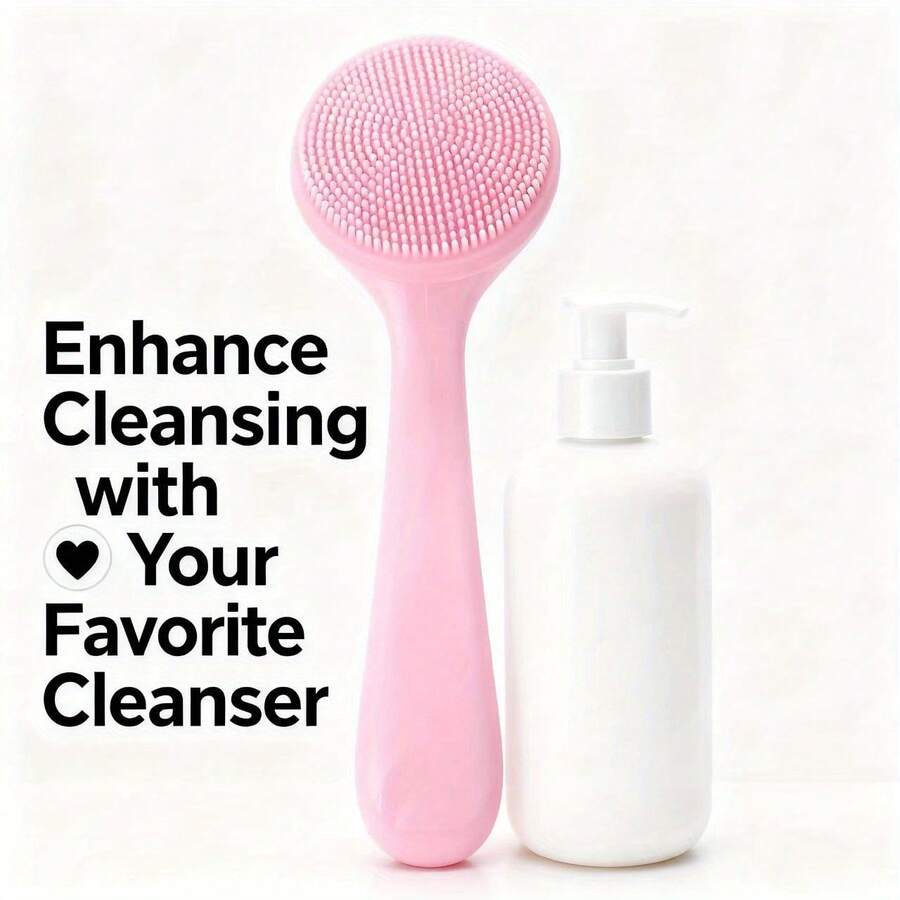 Deep Cleansing Facial Massage Brush, Gentle Exfoliation And Skincare, Silicone Brush For Pore Cleansing And Blackhead Removal - Pink - View 1