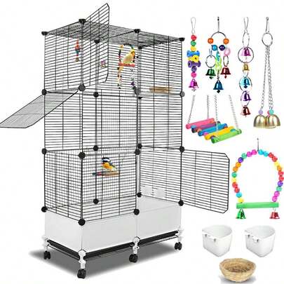 Jaulas Para Aves, Jaulas Grandes Para Pájaros Móvil Jaula Para Aves Pequeñas, Juguetes Para Pájaros, Móvil De Metal Para Pájaros, Para Loros, Para Cañarios, 75x39x120cm