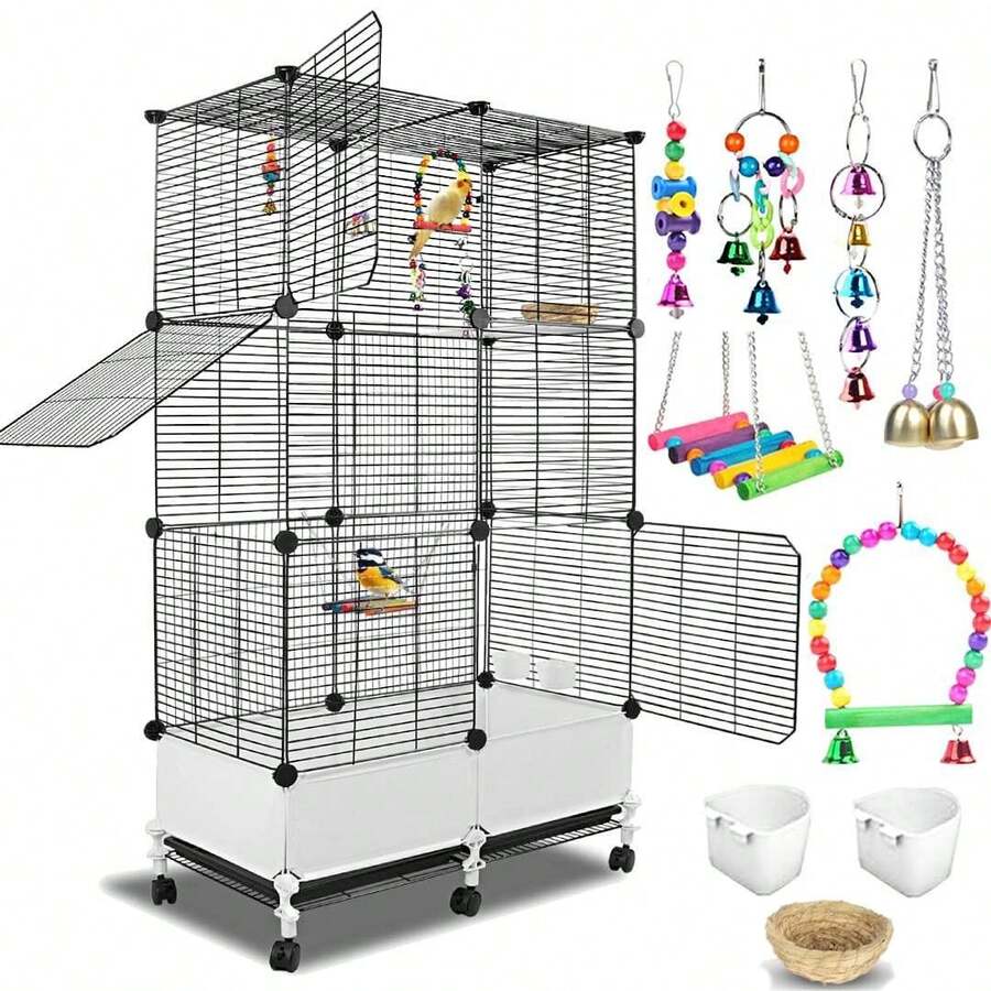 Jaulas Para Aves, Jaulas Grandes Para Pájaros Móvil Jaula Para Aves Pequeñas, Juguetes Para Pájaros, Móvil De Metal Para Pájaros, Para Loros, Para Cañarios, 75x39x120cm - Unitalla - Ver 1