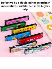 1pc/5pcs/10pcs/20pcs Painted Harmonica, 16/24 Hole Double Row Mouth Organ, Durable And Easy To Play, Suitable For Beginners, Musical Instrument Toy For Students, Defective Version With Minor Scratches And Dents That Do Not Affect Usage, Assorted Color And Pattern Designs Shipped Randomly - Random Color - View 8