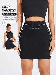 TAKUSUN Women's High Elasticity Shaping Waist Skirt - Black - View 2