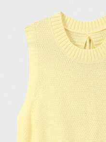 Spring And Summer New Round Neck Solid Color Simple Back Neck Bow Tie Tie Knitted Yellow Tops For Women With Wide Backless Design Sweater Vest - Yellow - View 8