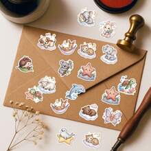 50pcs Cute Animal Adventure Stickers - Adorable Land And Sea Creatures Holding Heart Shapes, Waterproof Stickers Suitable For Diaries, Albums, And Phone Cases, Great Gift For Teens And Students - Multicolor - View 7