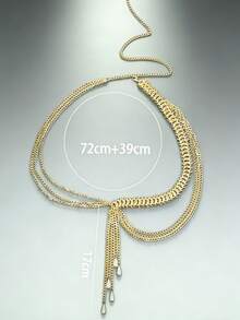 1 cadena corporal sexy de fiesta dorada exagerada, cadena de cintura con borlas de perlas sintéticas multicapa para mujer, regalo para novia/hermana, ideal para cumpleaños, vacaciones y fiestas. - Dorado - Ver 4