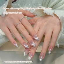 单件套装：冰透明白色猫眼指甲油凝胶、法式瓷白色闪粉边缘、玻璃珠猫眼美甲凝胶 - 銀色 - 查看 2