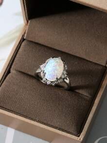 1 pièce de bague de luxe et raffinée pour dames, inspirée de l'opale avec incrustation de zircone. Polyvalente pour un port quotidien, convient à toute occasion. Parfait comme cadeau pour les amis ou les proches - bague de luxe - Voir 6