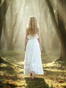 Tween Girl Lace Ruffle Patchwork Elegant Party Cocktail Dress - White - View 4