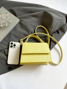 Fashionable Solid Color Handbag, Casual Flap Small Square Bag, Handheld Casual Bag, Commuter Bag, New Spring/Summer One Shoulder Crossbody Bag For Women, Yellow - Yellow - View 8