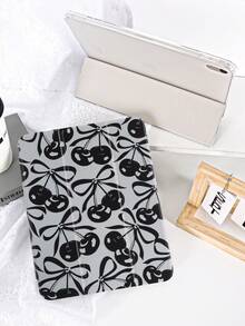 1pc Black Large Cherry Blossom Bow Painted Flat Tablet Case, Suitable For IPad 10th/11th/10.2/10.5/Air4/Air5/10.9/Pro11/Air 11-In.(M2)-2024/Pro 11-In.(M4)-2024/IPad Air 11-Inch (M3) 2025/IPad (A16) 11 Inch 11th Generation 2025 Mini6/Mini7/Air1/Air2/9.7/Tab A8 10.5 Inch 2022, Built-In Pencil Slot, Tri-Fold Stand, Magnetic Sleep/Wake, Minimalist/Creative/Unique/Fun/Casual/Niche - Multicolor - View 4