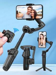 AXNEN M05 三轴手持云台，具备 AI 人脸追踪和可调节补光灯功能 - 可伸缩自拍杆，无线遥控，适用于 Vlog/直播/摄影工作室，兼容智能手机 - 黑色 - 查看 2