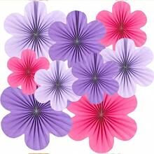 9 件套 DIY 纸花装饰套装，有粉色、绿色、紫色和橙色可选，适合生日、周年纪念日、性别揭晓派对、春季派对、婚礼和母亲节庆祝活动 - 可用作背景装饰或桌面装饰。 - 彩色 - 查看 16