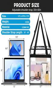 BAGAIL Clear Bags 12x6x12 Stadium Approved Clear Tote Bag With Zipper Closure Crossbody Shoulder Bag With Adjustable Strap - ColorA - 查看 3
